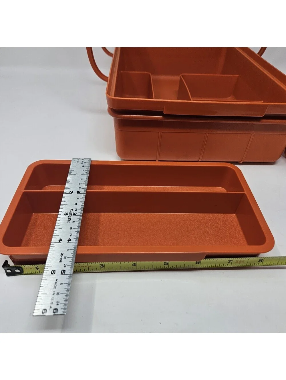 Vtg #1421-5 Tuppercraft 1970's Hobby Craft Box w/ Lid Handles 2 Trays 4 Pc Set